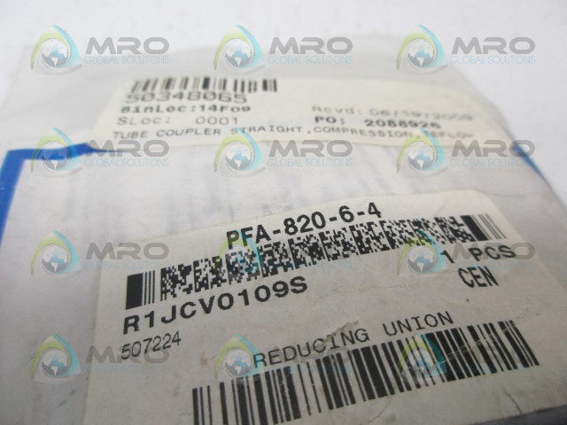 SWAGELOK PFA-820-6-4 TUBE REDUCING UNION *NEW IN FACTORY BAG*
