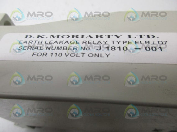 D.K MORIARTY LTD ELR/D7 EARTH LEAKAGE RELAY *NEW NO BOX*