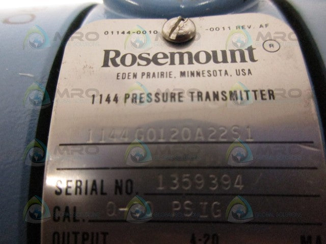 ROSEMOUNT 1144G0120A22S1 PRESSURE TRANSMITTER *USED*