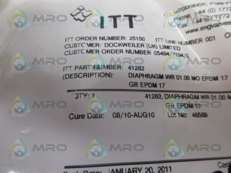 ITT 41283 DIAPHRAGM *NEW IN FACTORY BAG*