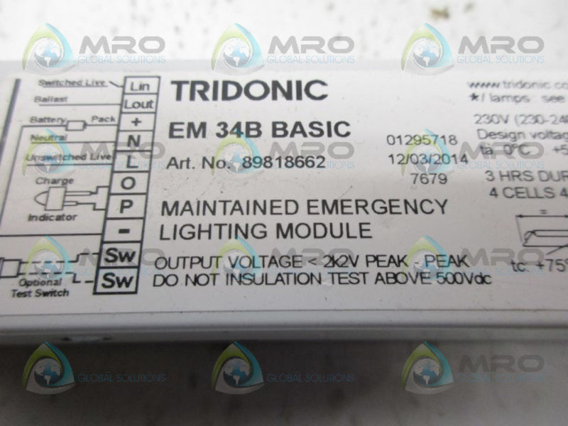 TRIDONIC EM34B BASIC EMERGENCY LIGHTING INVERTOR MODULE *NEW NO BOX*