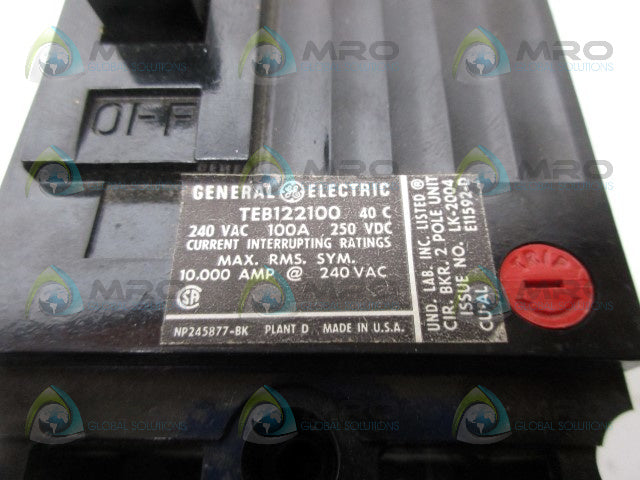GENERAL ELECTRIC TEB122100 CIRCUIT BREAKER *USED*