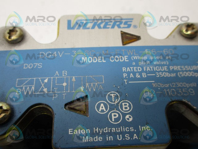 VICKERS DG4V-3-6C-M-FTWL-B6-60 HYDRAULIC DIRECTION VALVE *USED*