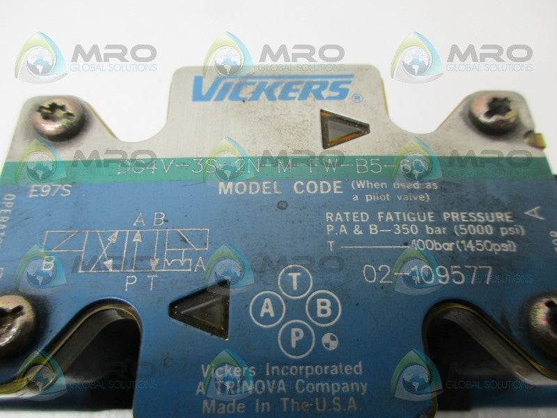 VICKERS DG4V-3S-2N-M-FW-B5-60 HYDRAULIC DIRECTIONAL CONTROL VALVE *USED*
