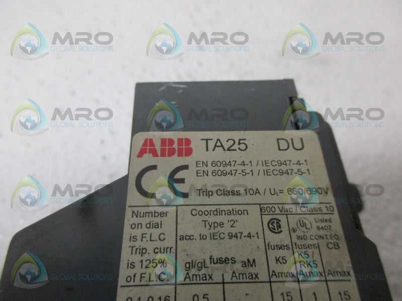 ABB TA25DU THERMAL OVERLOAD RELAY *USED*
