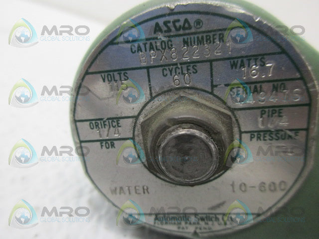 ASCO BPX822321 SOLENOID VLAVE *USED*