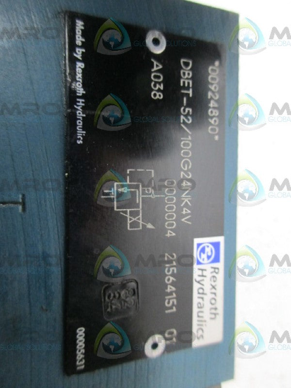 REXROTH HYDRAULICS DBET-52/100G24NK4V VALVE *USED*
