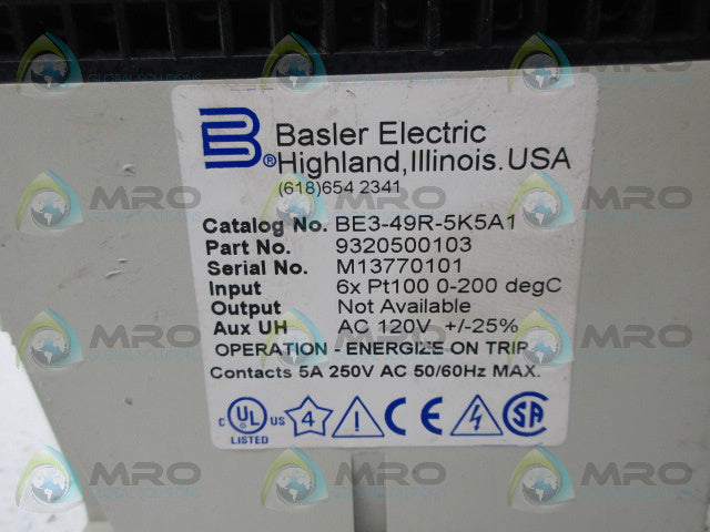 BASLER ELECTRIC BE3-49R-5K5A1 9320500103 TEMPERATURE RELAY *NEW NO BOX*