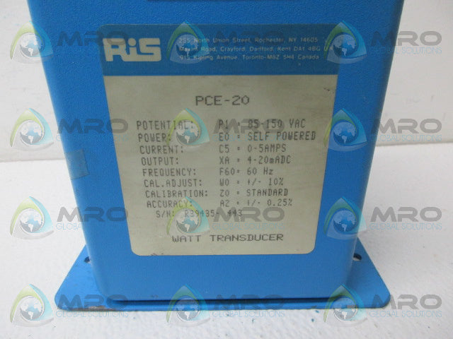 RIS PCE-20-P1-E0-C5-XA-F60-W0-Z0-A2 VOLTAGE TRANSDUCER *USED*