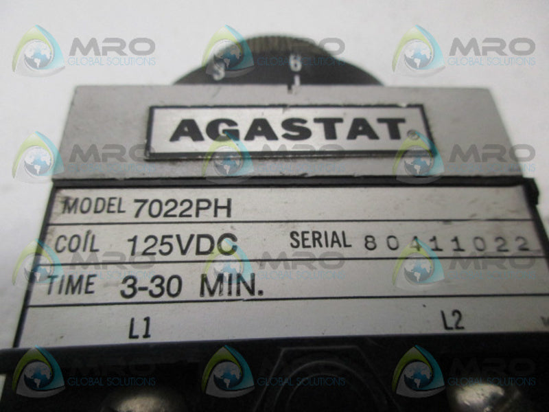 AGASTAT 7022PH TIME DELAY RELAY 3-30 MIN. *USED*