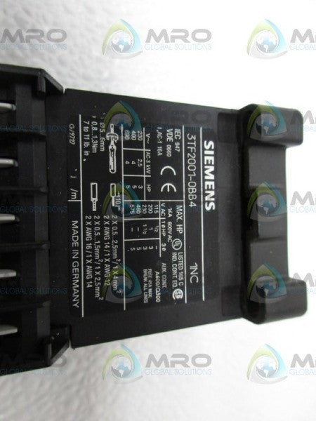 SIEMENS 3TF2001-0BB4 CONTACTOR *USED*