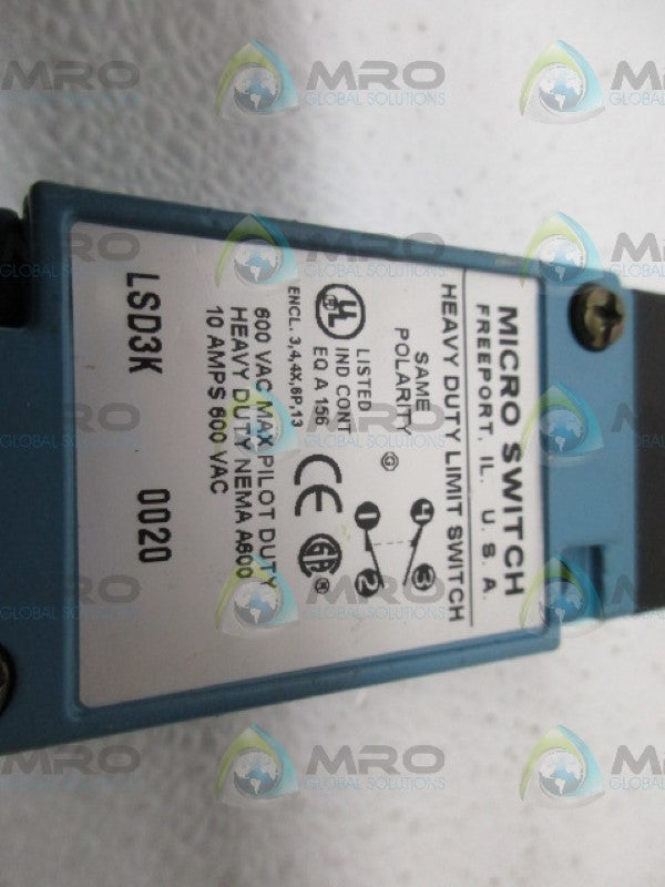 MICROSWITCH LSD3K HEAVY DUTY LIMIT SWITCH *NEW NO BOX*