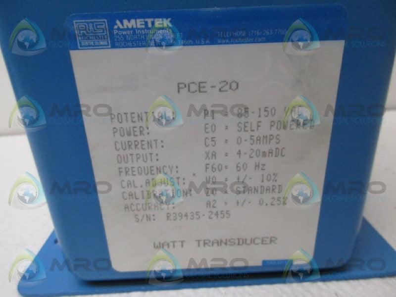 RIS PCE-20-P1-E0-CS-XA-F60-W0-Z0-A2 WATT TRANSDUCER *NEW NO BOX*