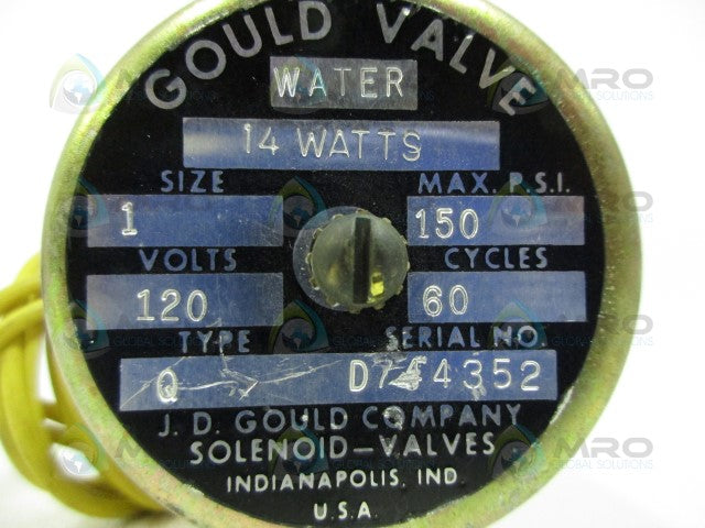 J.D GOULD COMPANY TYPE Q 1" SOLENOID VALVE *NEW NO BOX*