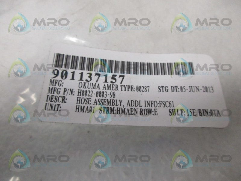 OKUMA H0022-0003-98 HOSE ASSEMBLY *NEW IN FATORY BAG*