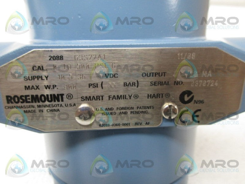 ROSEMOUNT 2088G3S22A1 PRESSURE TRANSMITTER 0-500 PSIG *NEW IN BOX*