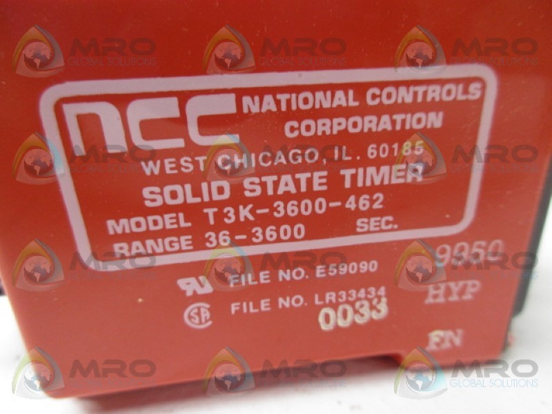 NCC T3K-03600-462 SOLID STATE TIMER 36-3600 SEC.  *NEW IN BOX*