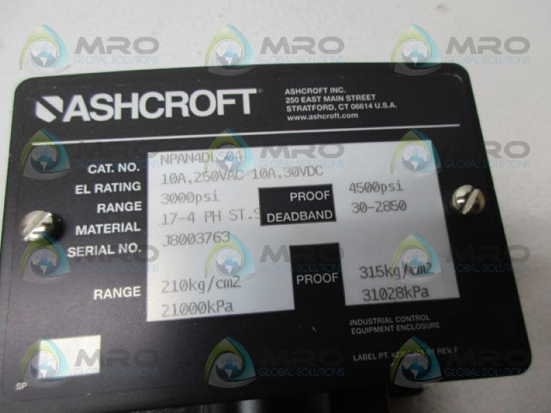 ASHCROFT NPAN4DLS04 PRESSURE SWITCH 3000 PSI *NEW IN BOX*
