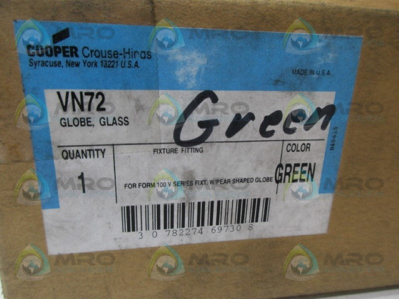 CROUSE-HINDS VN72 GLOBE GLASS GREEN *NEW IN BOX*