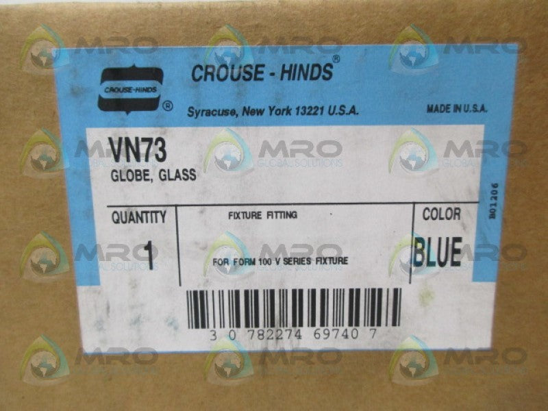 CROUSE-HINDS VN73 GLOBE GLASS BLUE *FACTORY SEALED*