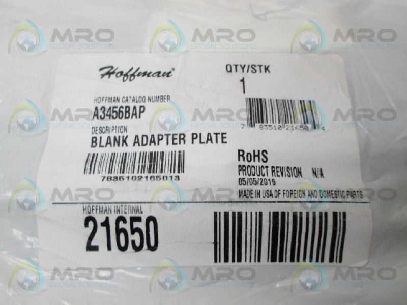 HOFFMAN A3456BAP BLANK ADAPTER PLATE *NEW IN FACTORY BAG*
