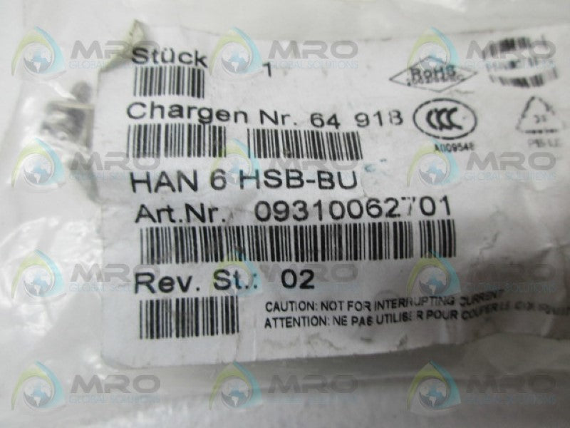 HARTING HAN6HSB-BU CONNECTOR * NEW IN FACTORY BAG *