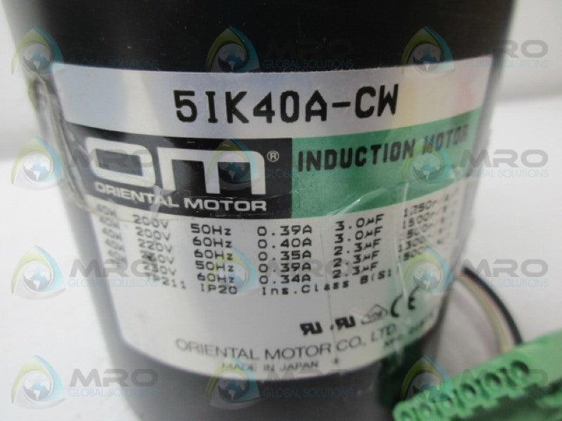 ORIENTIAL MOTOR 5IK40A-CW INDUCTION MOTOR *USED*