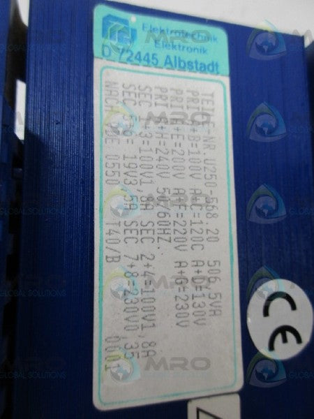ELEKTROTECHNIK U250-568.20 TRANSFORMER UNMP