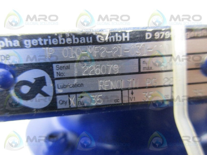 ALPHA GETRIEBEBAU TP010-MF2-2L-031-000 GEAR BOX *USED*