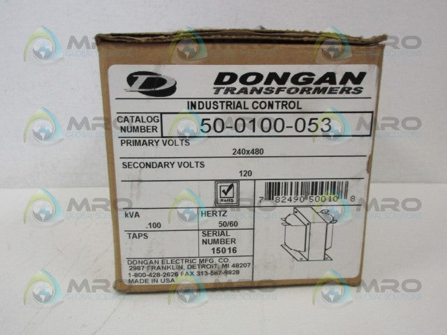 DONGAN 50-0100-053 INDUSTRIAL CONTROL TRANSFORMER *NEW IN BOX*