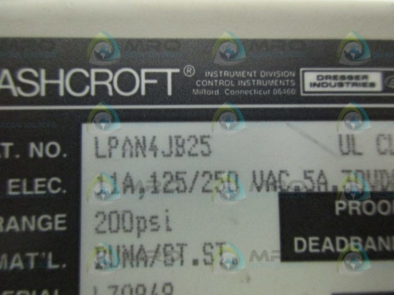 ASHCROFT LPAN4JB25 PRESSURE SWITCH NSNP