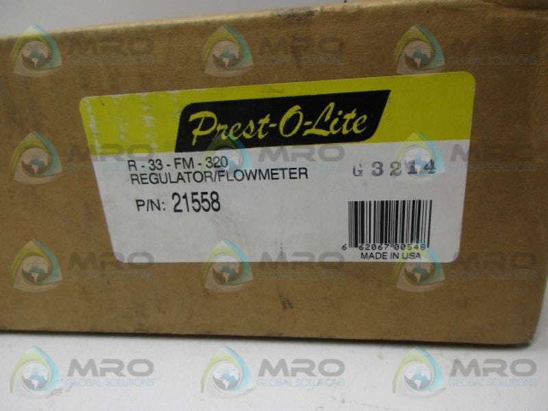 PRESTO-LITE 21558 R-33-FM-320 FLOWMETER REGULATOR * FACTORY SEALED *