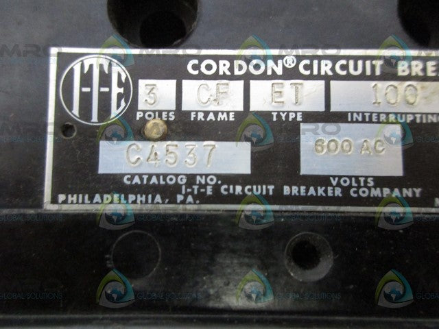ITE CF3B100 C4537 CIRCUIT BREAKER 100A *NEW NO BOX*