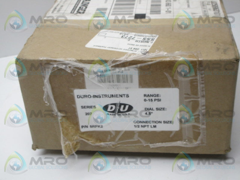 DURO-INSTRUMENTS 5RPK2 PRESSURE GAUGE 0-15 PSI *NEW IN BOX *