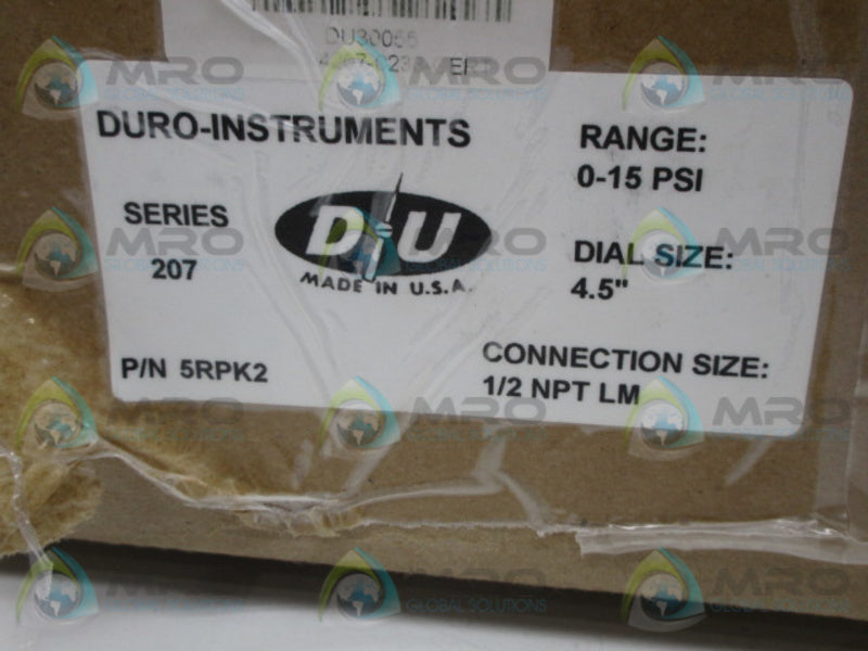 DURO-INSTRUMENTS 5RPK2 PRESSURE GAUGE 0-15 PSI *NEW IN BOX *