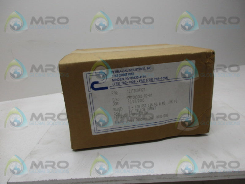 PERMA-CAL 121TID04Y21 PROCESS GAUGE 0-100 PSI * FACTORY SEALED *