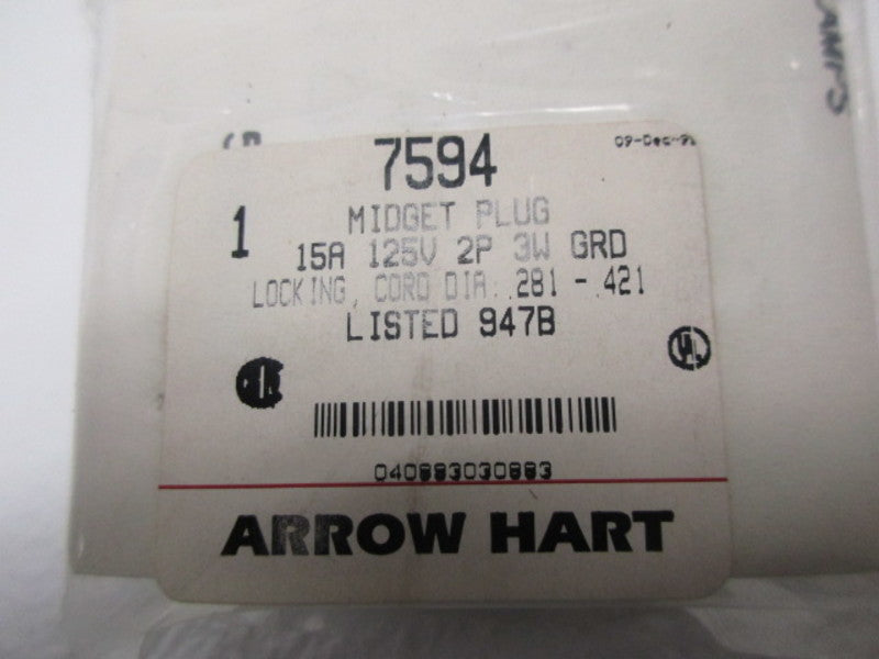 ARROW HART 7594 MIDGET PLUG 15A 125V * NEW IN FACTORY BAG *