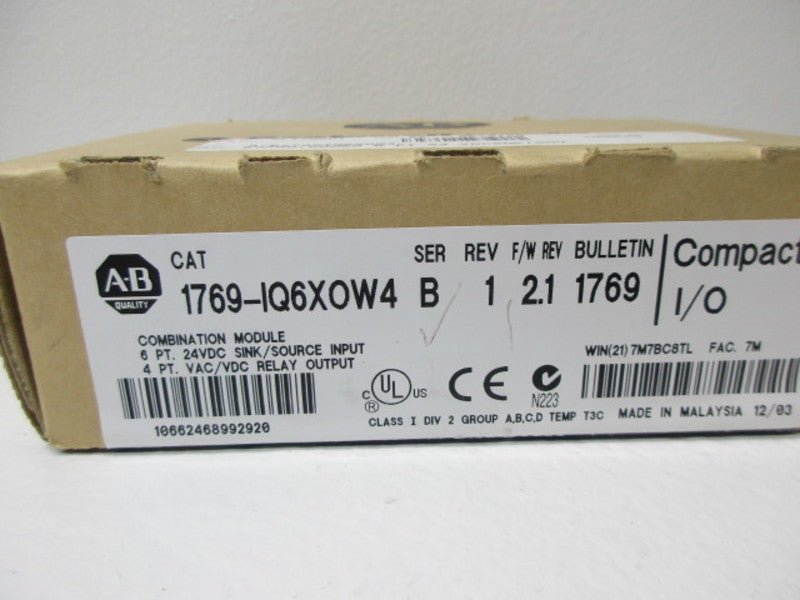 ALLEN BRADLEY 1769-IQ6XOW4 SER. B F/W 2.1 ANALOG DATE: 2003 * FACTORY SEALED *