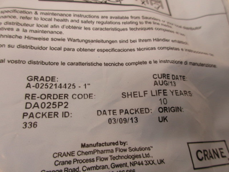 SAUNDERS DA025P2 DIAPHRAGM REPLACMENT * NEW IN FACTORY BAG *