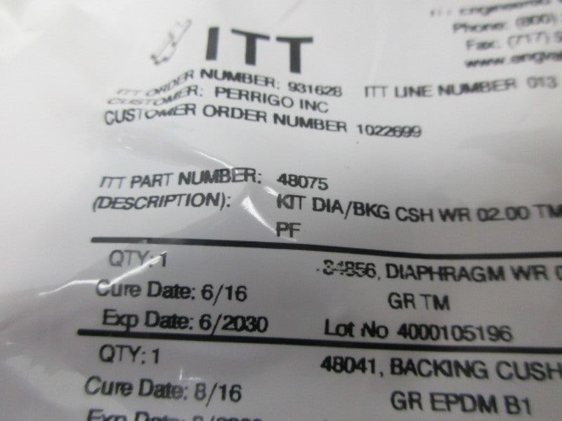 ITT 48075 DIAPHRAGM KIT * NEW IN FACTORY BAG *