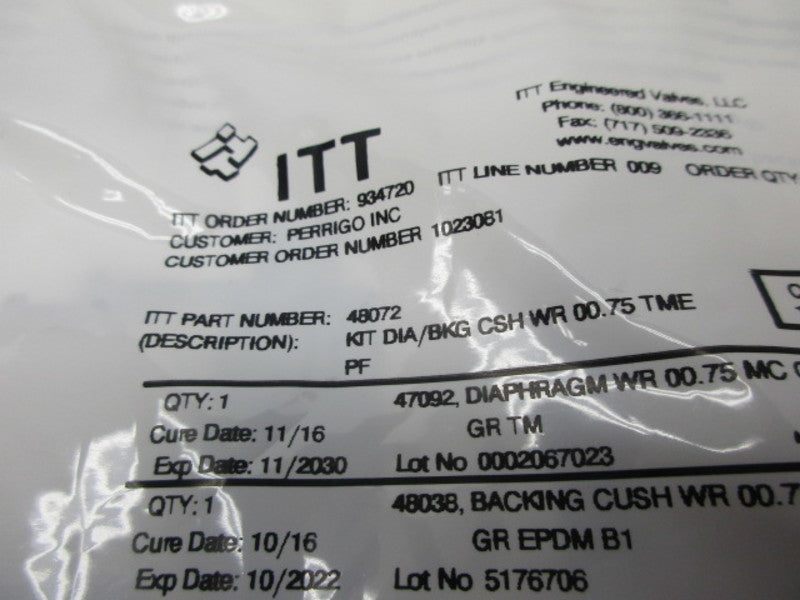 ITT 48072 DIAPHRAGM KIT * NEW IN FACTORY BAG *