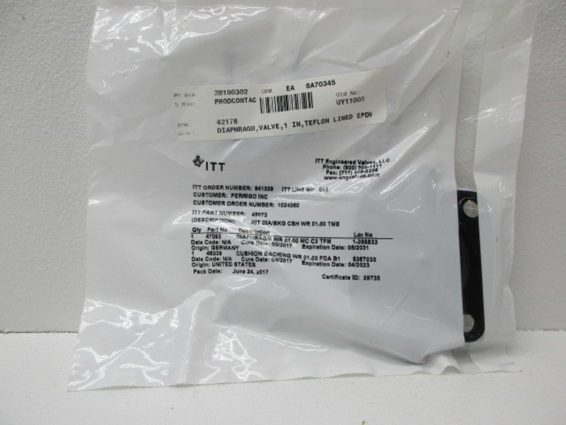 ITT 48073 DIAPHRAGM KIT * NEW IN FACTORY BAG *