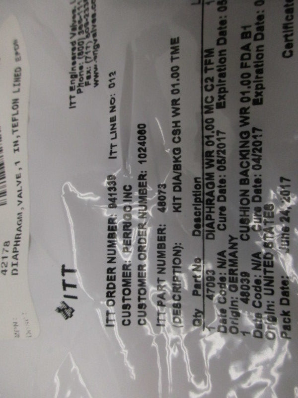 ITT 48073 DIAPHRAGM KIT * NEW IN FACTORY BAG *