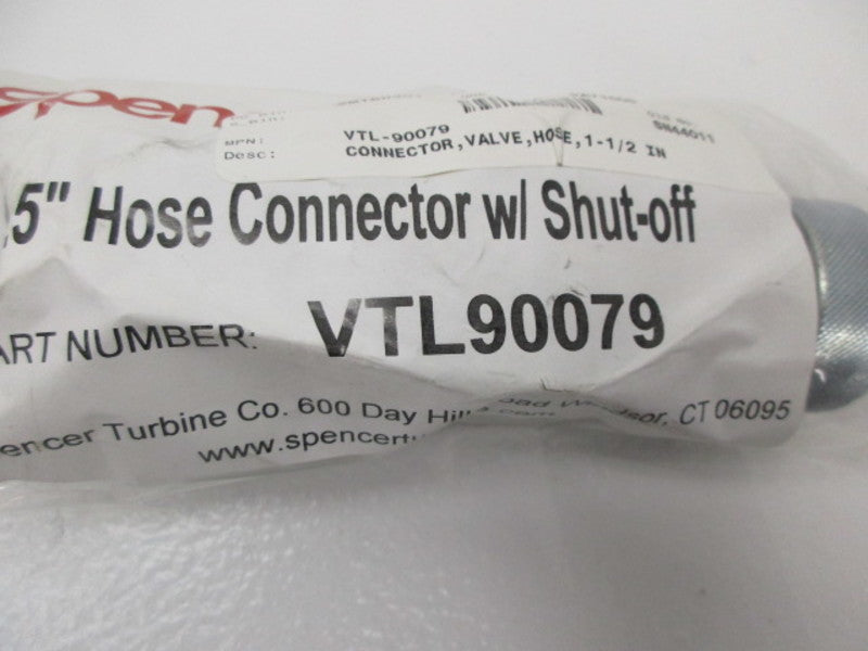 SPENCER VTL90079 CONNECTOR W/ SHUT -OFF * NEW IN FACTORY BAG *
