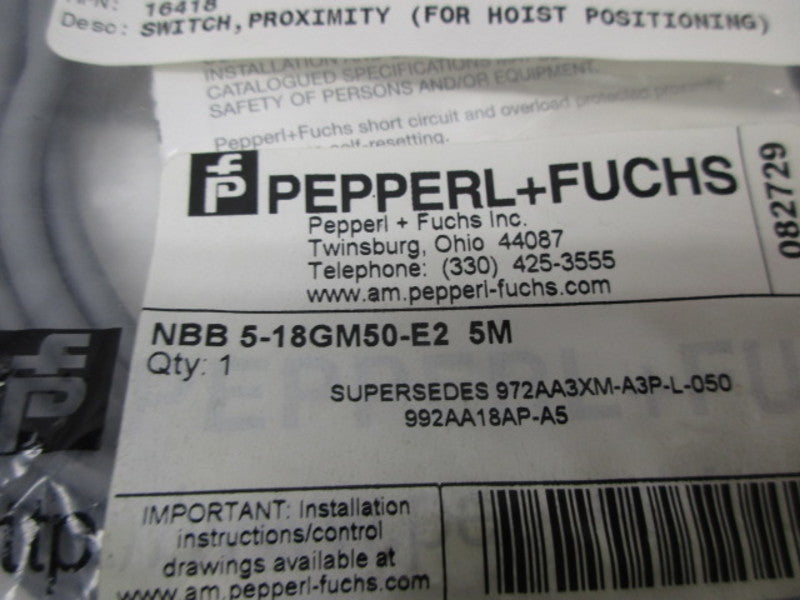 PEPPERL + FUCHS NBB5-18GM50-E2 5M INDUCTIVE SENSOR * NEW IN FACTORY BAG *