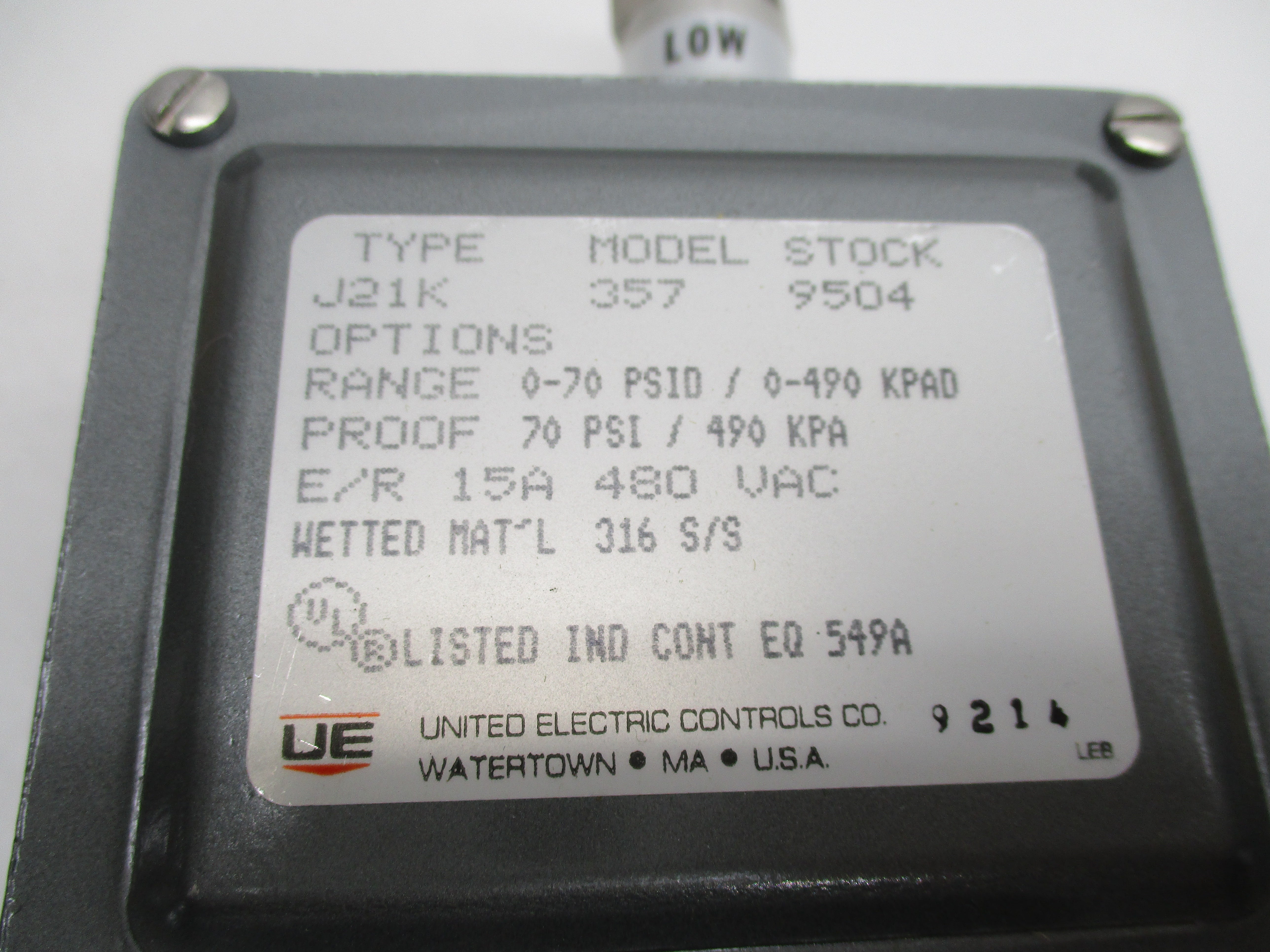 UNITED ELECTRIC J21K 357 * NEW IN BOX*