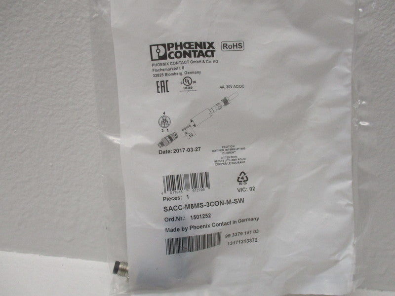 PHOENIX CONTACT SACC-M8MS-3CON-M-SW (1501252) * NEW IN FACTORY BAG *