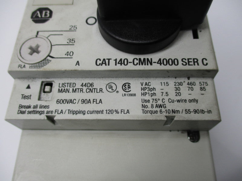 ALLEN BRADLEY 140-CMN-4000 SER. C CIRCUIT BREAKER 600V 40A NSNP