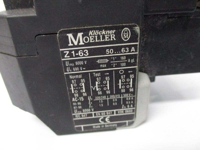 KLOCKNER MOELLER Z1-63 OVERLOAD RELAY 63A UNMP