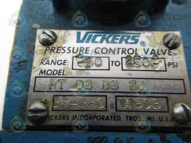 VICKERS RT03D330 PRESSURE CONTROL VALVE *USED*
